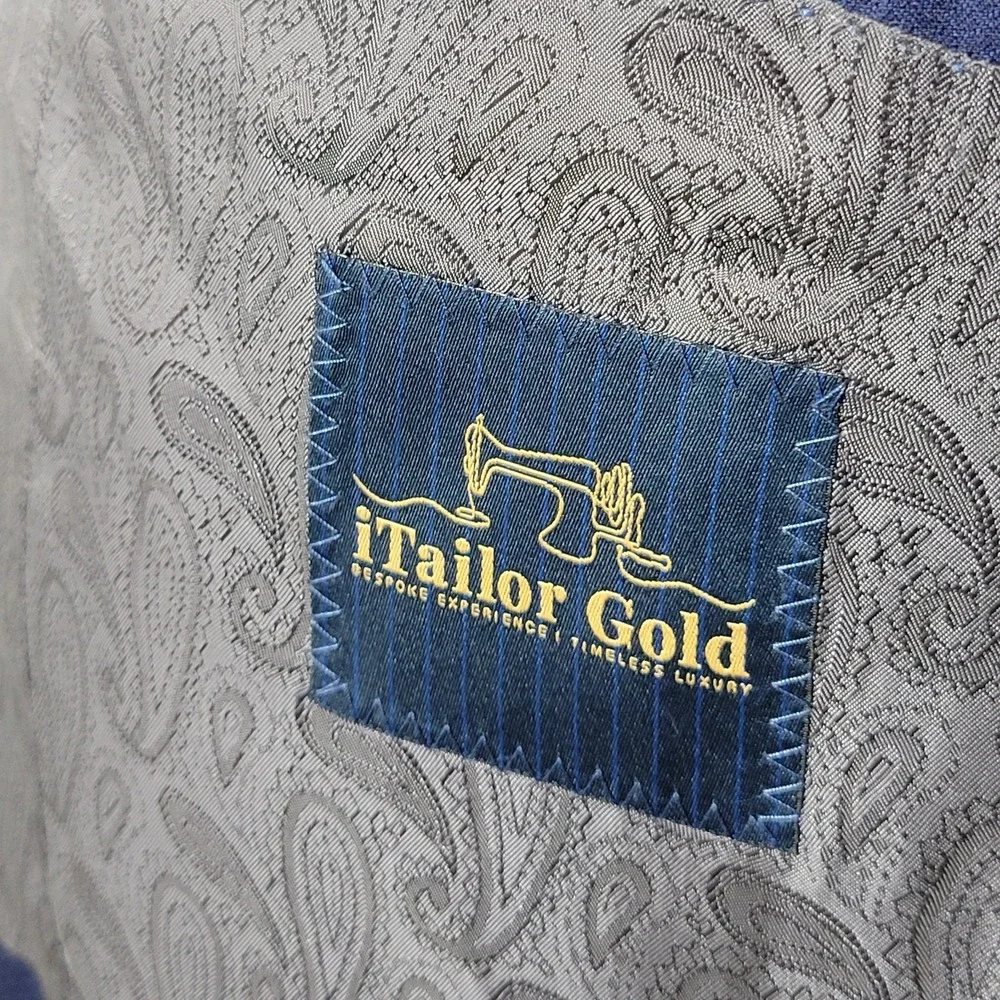 iTailor Gold Men's Sport Coat Blazer Two Button Navy Blue Wool‎ Surgeon Cuff 44R